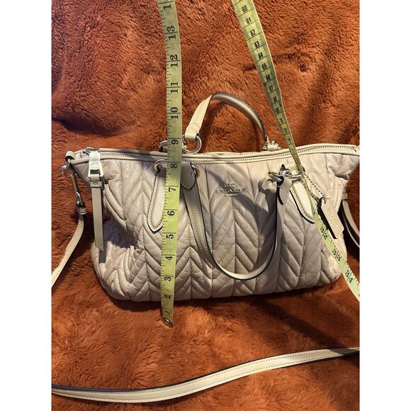 COACH Ally Leather Quilted Beige Satchel shoulder Handbag Purse Luxury Neutral ￼ - Picture 6 of 11
